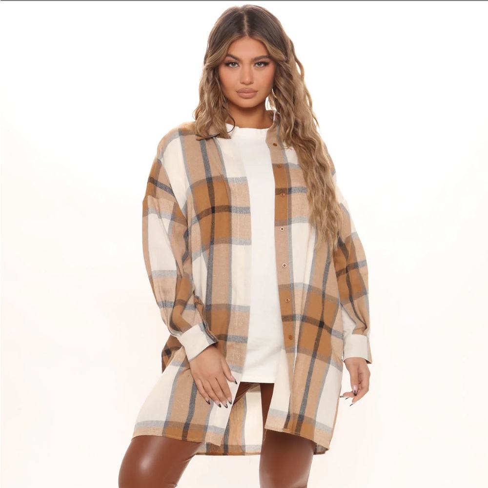 Talking Rumors Oversized Plaid Shirt - Brown/combo